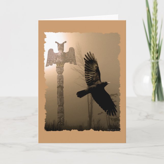 CROW & TOTEM POLE Tarjeta de temática nativa estad (Anverso)