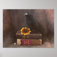 Crow Vintage Gótico Viejos Libros Arte Girasol