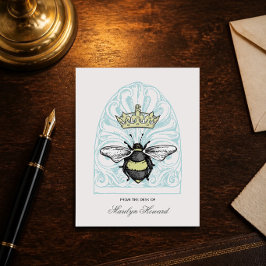 Crown Bee (Teal) | Personalized Note Cards
