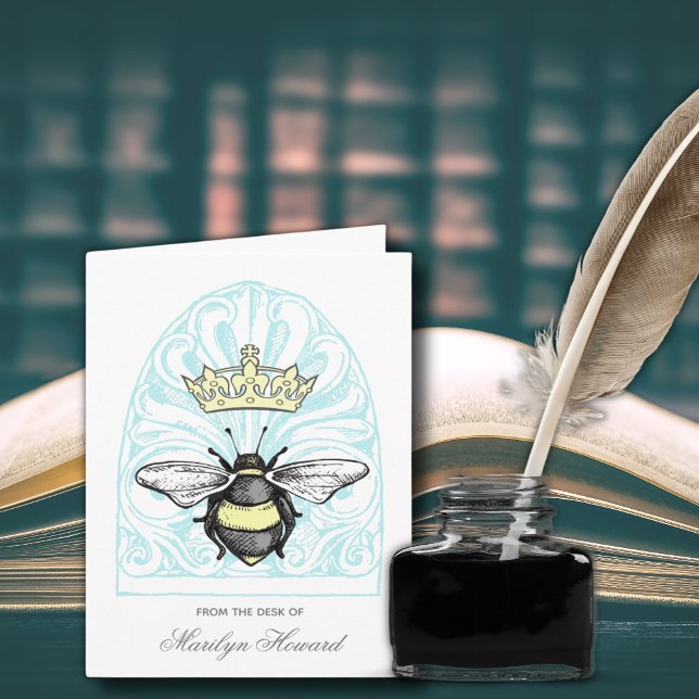 Crown Bee (Teal) | Personalized Note Cards (Subido por el creador)