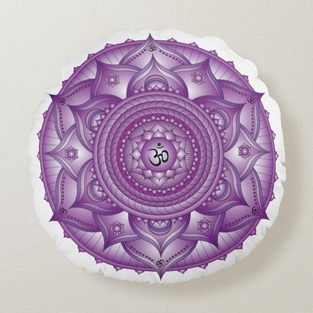 Crown Chakra Purple Mandala redonda de almohada (Anverso)