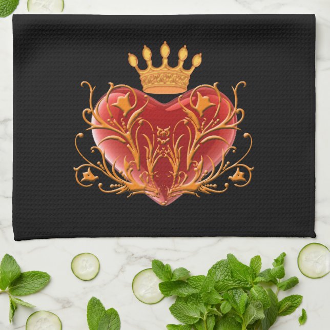 Crown Filigree Heart Kitchen Toalla (Doblado)