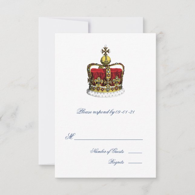 Crown y Union Jack Flag Wedding RSVP (Anverso)
