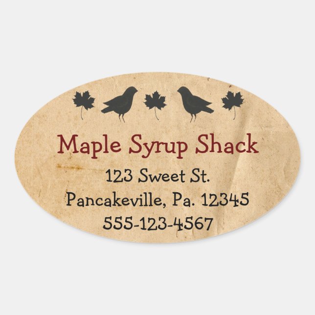 Crows And Maple Leaves Maple Syrup Oval Pegatina (Anverso)