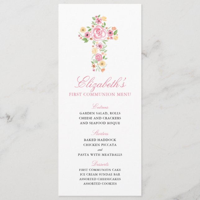 Cruce de acuarela de flores rosadas Menú de primer (Anverso)