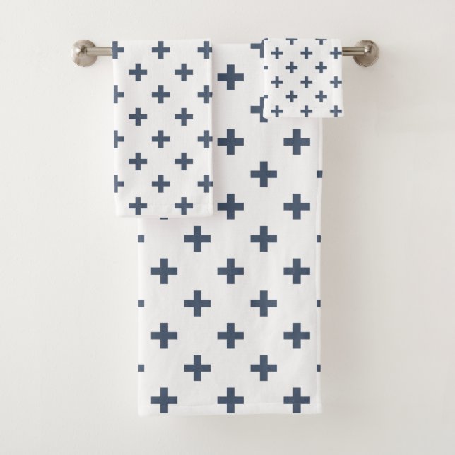 Cruces de polka azul-gris sobre blanco (In situ)