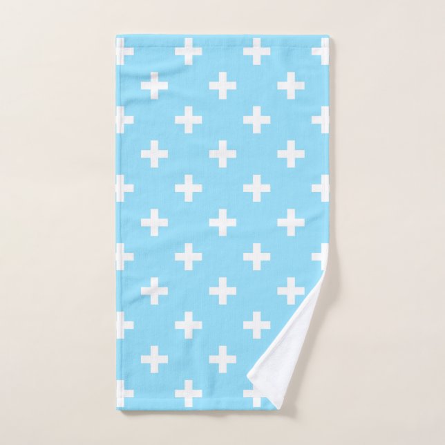 Cruces de polka blanco sobre azul bebé (Toalla de mano)