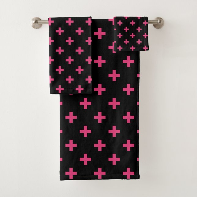 Cruces de polka de Fuchsia sobre negro (In situ)