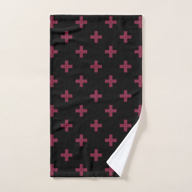 Cruces de polka de moras sobre negro (Toalla de mano)