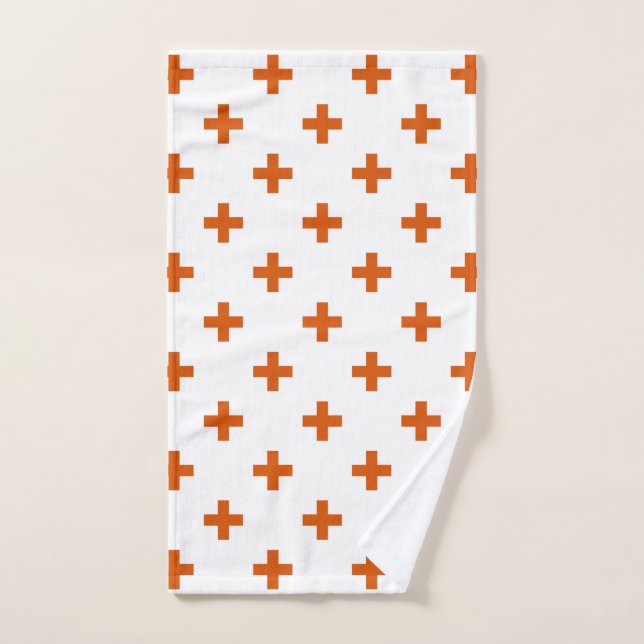 Cruces de polka naranja sobre blanco (Toalla de mano)