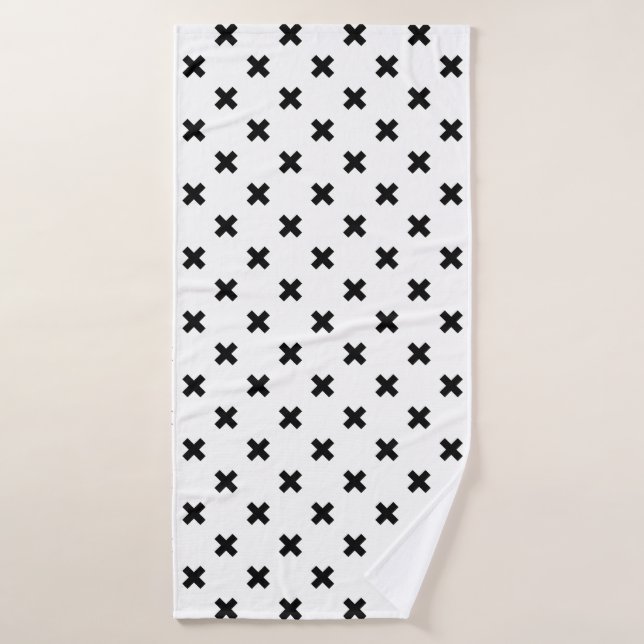 Cruces de polka negra sobre blanco (Toalla de baño)