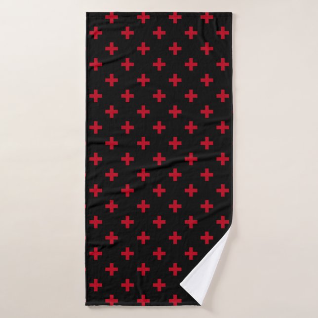 Cruces de polka roja sobre negro (Toalla de baño)