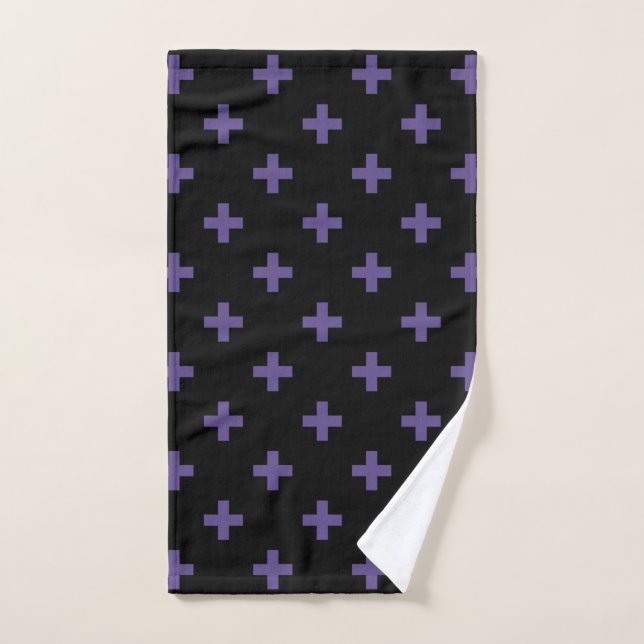 Cruces de polka ultravioleta sobre negro (Toalla de mano)