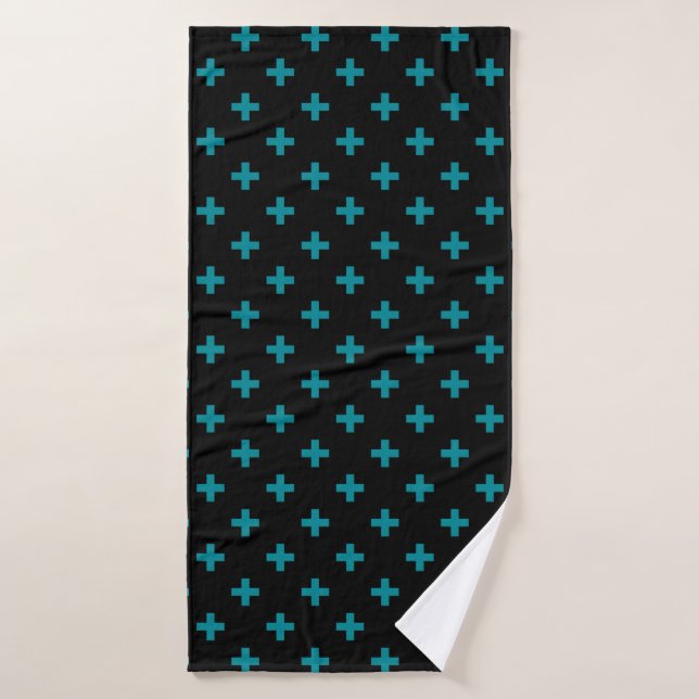 Cruces de polka verde azulada sobre negro (Toalla de baño)