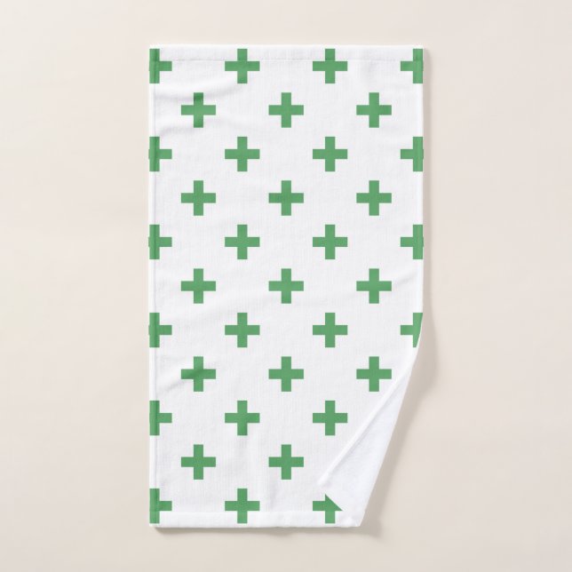 Cruces de polka verde sobre blanco (Toalla de mano)