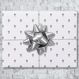 Cruces - Hojas de Papel de Regalo Gris sobre Blanc