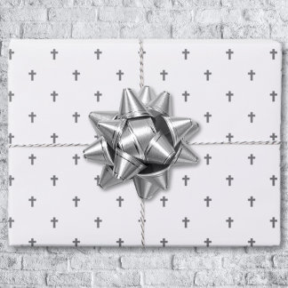 Cruces - Hojas de Papel de Regalo Gris sobre Blanc