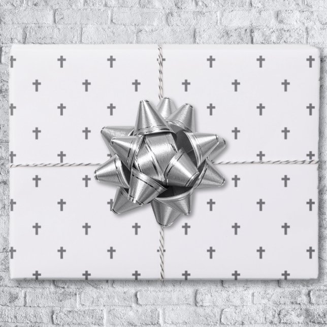 Cruces - Hojas de Papel de Regalo Gris sobre Blanc (Crosses - Gray on White Wrapping Paper Sheets)