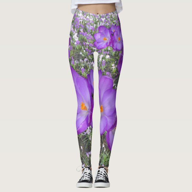 Cruces morados Flores de primavera leggings (Anverso)