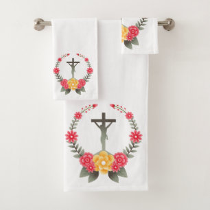 Crucifijo y flores