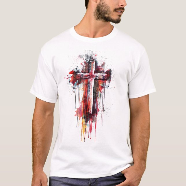 Cruz abstracta con verso biblial camiseta (Anverso)