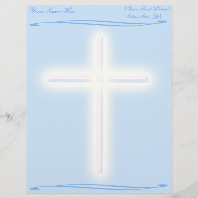 Cruz blanca en papel con membrete azul (Anverso)
