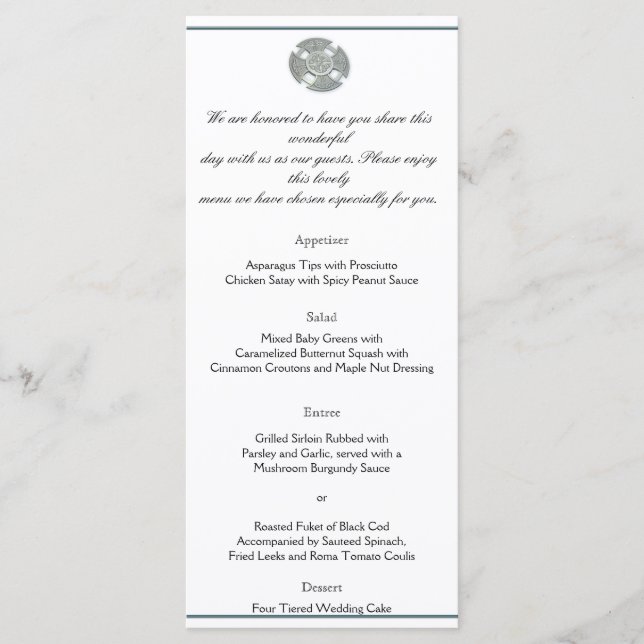 Cruz celta en el menú Boda plateado y blanco (Anverso)