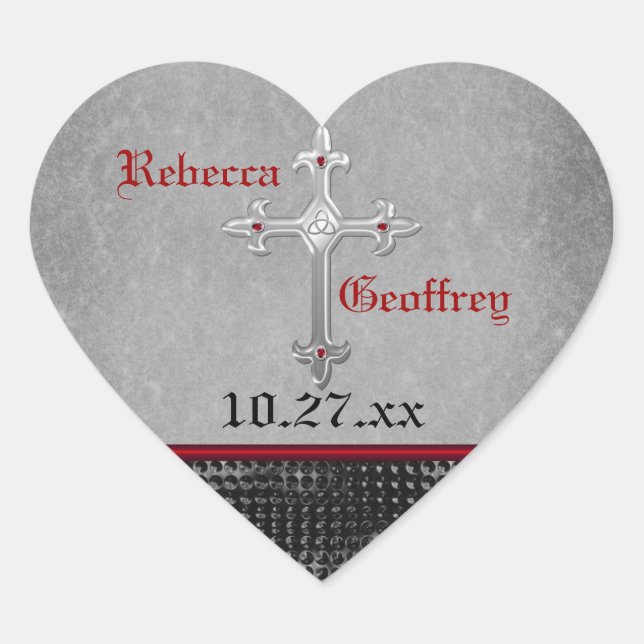 Cruz Celta Roja, Negra, Pegatina Boda Gris (Anverso)