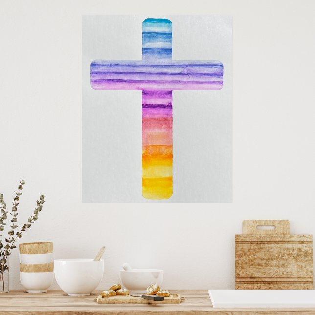 Cruz de color de agua / Arte cristiano / Pacífico (Cocina)