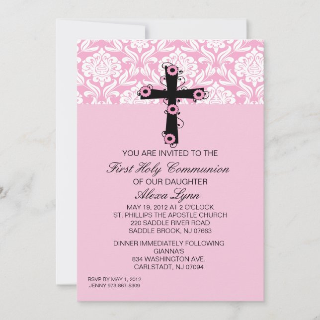 Cruz de Damasco Rosa con Invitación a Comunión de  (Anverso)