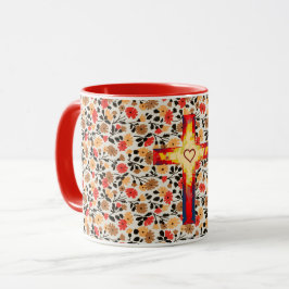 Cruz de Fe Floral Vintage y Copa de Mug de Corazón