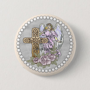 Cruz de mis rosas ángel cristiano Botón