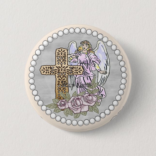 Cruz de mis rosas ángel cristiano Botón (Anverso)