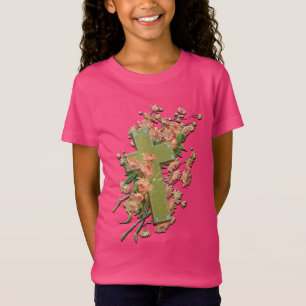 Cruz de Pascua con flores rosas camiseta de Chicas