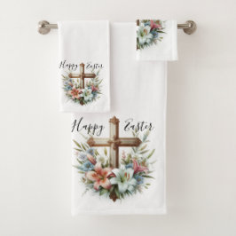 Cruz de Pascua feliz con Lirios de Pascua