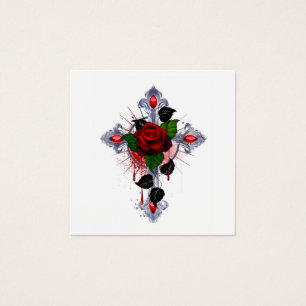 Cruz de Plata con una Rosa Roja