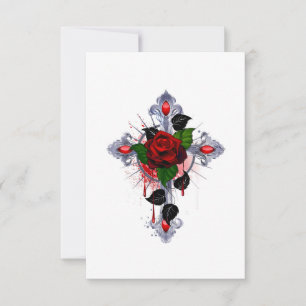 Cruz de Plata con una Rosa Roja