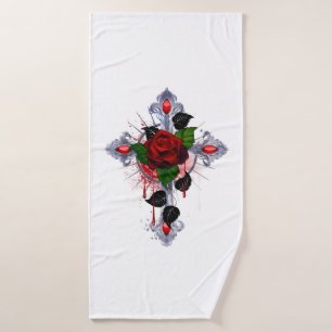 Cruz de Plata con una Rosa Roja