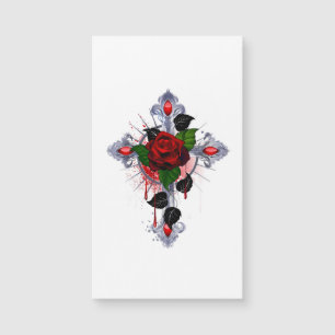 Cruz de Plata con una Rosa Roja