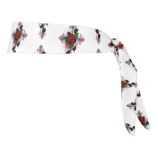 Cruz de Plata con una Rosa Roja (Girar 90)