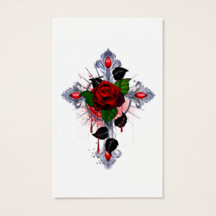 Cruz de Plata con una Rosa Roja
