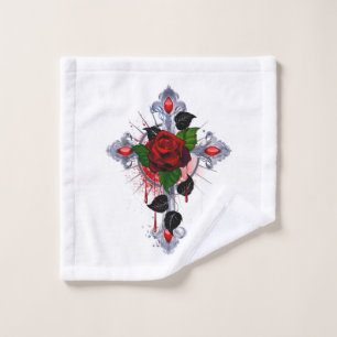 Cruz de Plata con una Rosa Roja