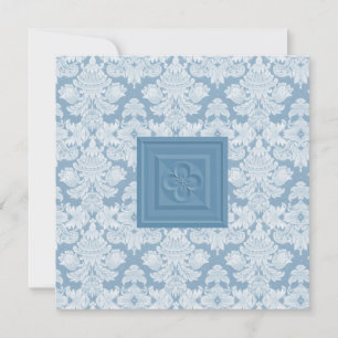 Cruz de Quatrefoil y invitación azul del boda del