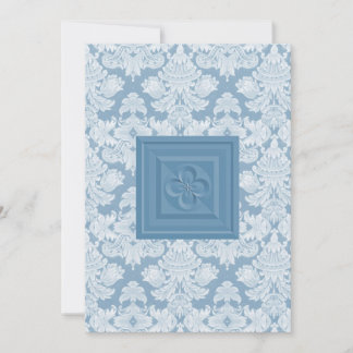 Cruz de Quatrefoil y invitación azul del boda del