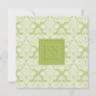 Cruz de Quatrefoil y invitación verde del boda del