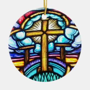 Cruz de ventana de vidrio emplomado Ornamento de N