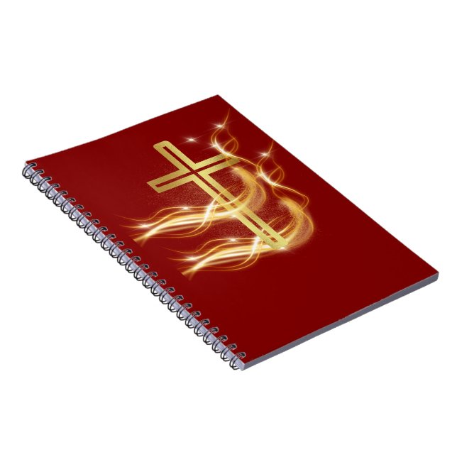 Cruz Dorada Radiante Elegante sobre Cuaderno Rojo  (Lado Derecho)