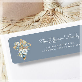 Cruz Floral Azul | Etiqueta de dirección de devolu