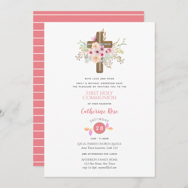 Cruz Floral Primero Chica de Invitación de la Sant (Anverso / Reverso)