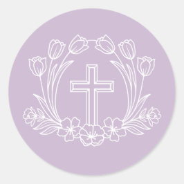 Cruz Floral Simple en el Pegatina Lilac